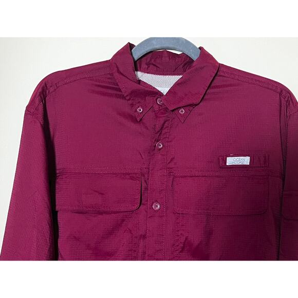 Ocean+Coast Mens Small Burgundy Vented Button Up Shirt Fishing Outdoors - Picture 2 of 13
